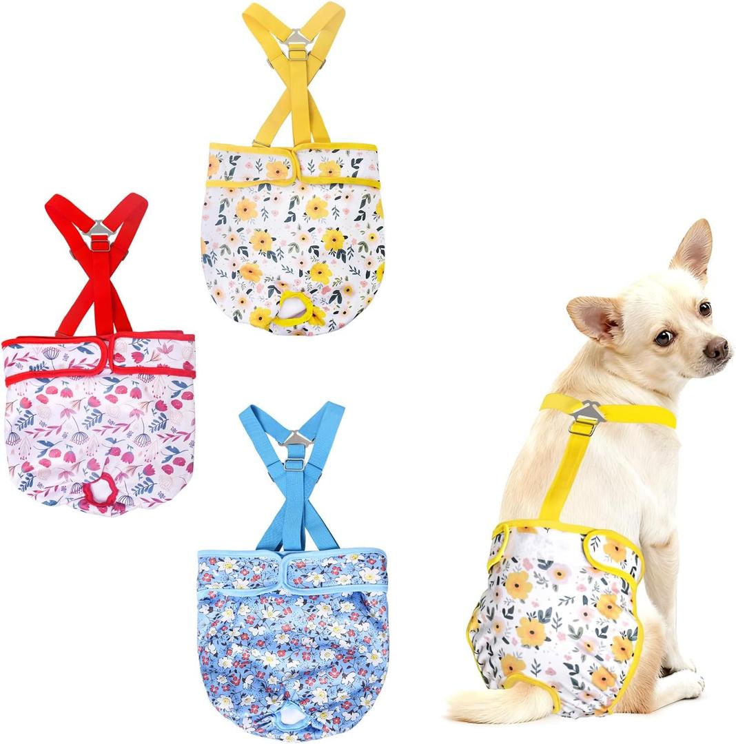 3 Pack Washable Dog Diapers Female with Suspenders Diaper for Dogs Reusable Dog Diapers Dog Period Panties for Doggie in Cycle (Small)