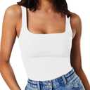 MISSJOY Women's Square Neck Sleeveless Slimming Going Out Tank Tops Bodysuits Clubwear (Medium, 1-white)