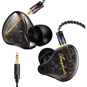 Dual Driver IEMs for Gaming - 9.2mm+6mm HiFi in-Ear Monitors with Detachable MMCX, 4N Silver-Plated OFC Cable & Noise-Isolating Ear Tips (Wired Earbuds for Music/Studio) (Black Splicing)