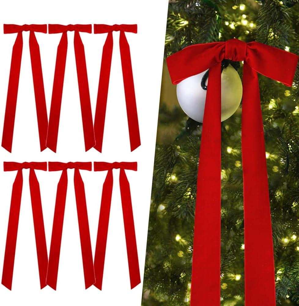 Velvet Christmas Bows,6Pcs Large Velvet Bows for Christmas Tree 23in x 9in Vintage Red Xmas Ornaments Indoor Outdoor Christmas Decorations