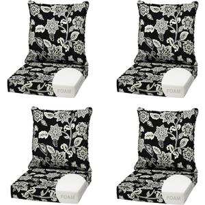 Arden Outdoor Foam Deep Seat Cushion (4-Pack), 22x24, Premium High-Density Foam, Never Flattens, Weather-Proof for Patio Chair Sofa Couch, Ashland Black Jacobean