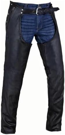 GARGOYLE BELLS Motorcycle Leather Chaps for Men & Women, Black Cowboy Biker Riding Chaps Split Soft Leather Pants (Large)