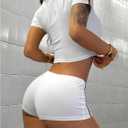 WDIRARA Women's Letter Graphic 2 Piece Outfits V Neck T-Shirt Mini Shorts Set (Yellow, L)