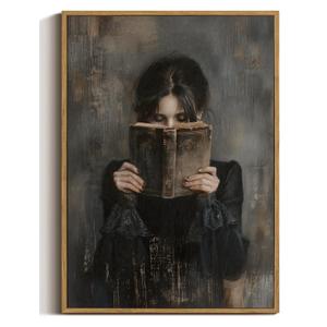 Dark Academia Lady Reading Framed Canvas Wall Art 16x24 inch