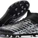 LSIDORYC Youth Soccer Cleats Lightweight Laceless Slip On for Boys Girls Beginners to Advanced Multi Surface Football Shoes, Black, Big Kid 6 US
