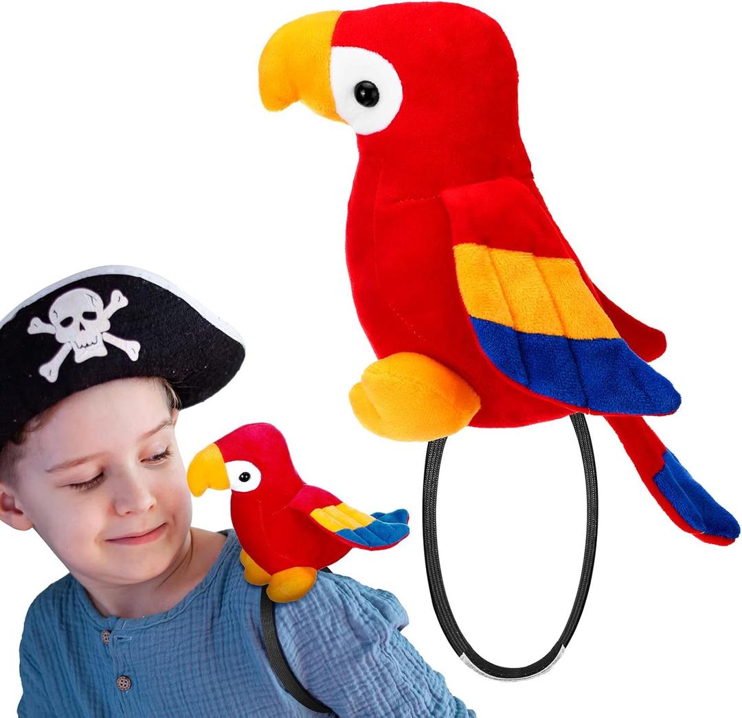 Funtery Halloween Stuffed Pirate Parrot on Shoulder Halloween Pirate Party Costume Plush Parrot Toys Accessory(Red)