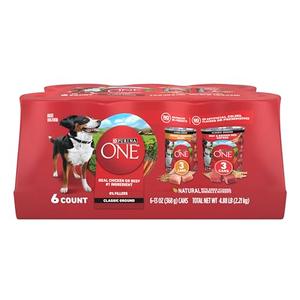 Purina ONE Classic Ground Chicken and Brown Rice, and Beef and Brown Rice Entrees Wet Dog Food Variety Pack - (Pack of 6) 13 oz. Cans BBD: 04/2026