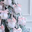 9pcs Pink Christmas Tree Bow Ornaments 3.15'' Clear Plastic DIY Fillable Ball Ornaments with Bow Stickers for Xmas Hanging Ornaments Pendant Girl's Wedding Birthday Decoration Gift