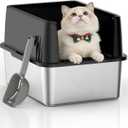 11.8" High Sided Cat Litter Box, Open-Top, Low Entry for Kittens & Small Cats, Stainless Steel Litter Pan Easy to Clean, Anti-Leak, Compact Space-Saving Size(17.3" L x 13.4" W  11.8" H)