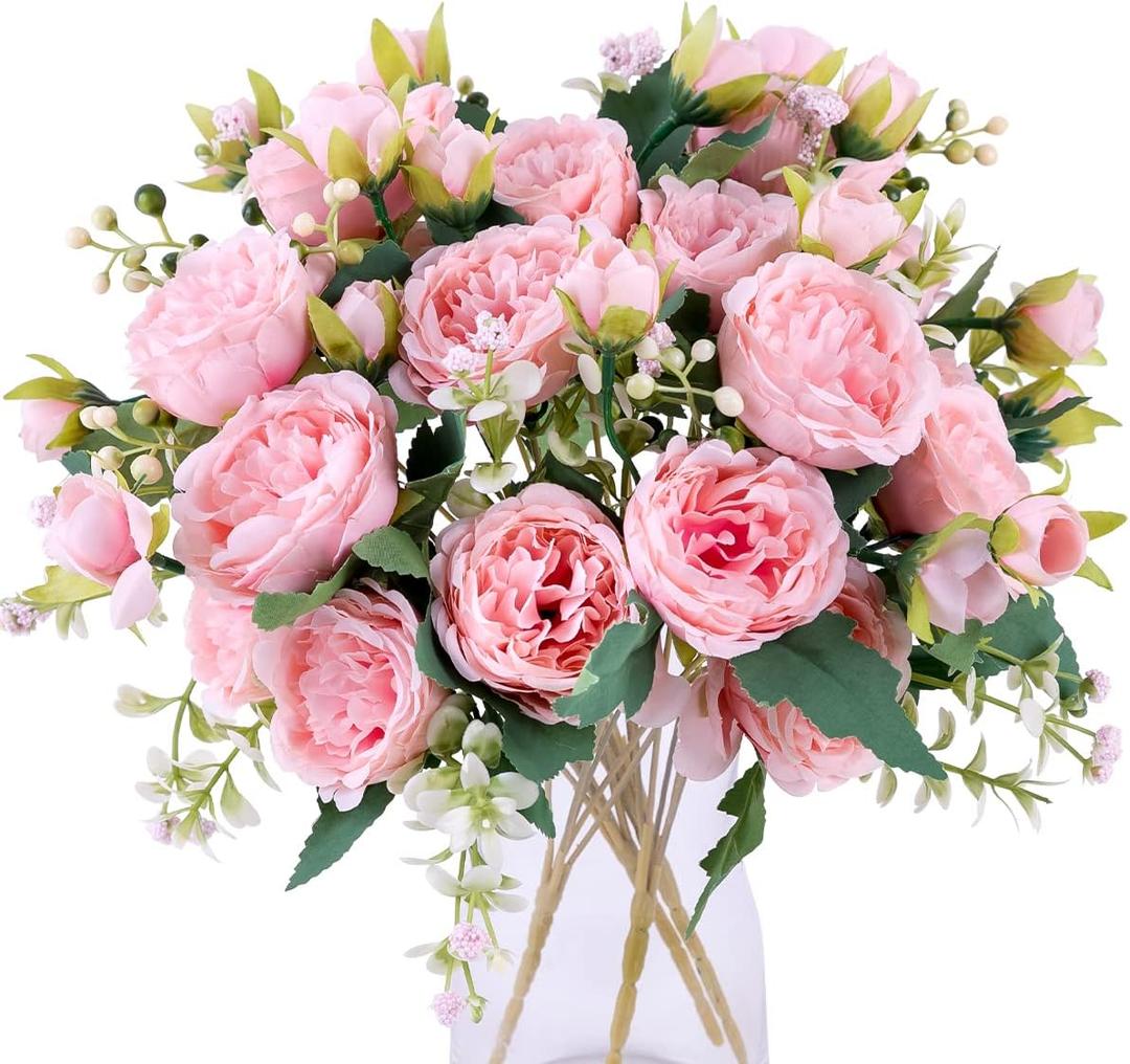 Floweroyal 2 Bunches Peony Artificial Flowers Pink Flowers Silk Peonies Bouquets for Wedding Party Table Centerpieces Floral Arrangement Home Kitchen Decor