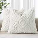 decorUhome Throw Pillow Covers 16x16 Inch Set of 2, Soft Plush Faux Wool Cream White Solid Couch Pillow Covers, Accent Farmhouse Neutral Square Pillow Cases for Sofa Bed Living Room
