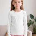 Resinta Girls Basic Long Sleeve Crew Neck Top Kids Layering Tees Casual Soft Solid Pullover T-Shirts 2-14 Years (White)