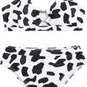 WDIRARA Women's Cow Print 2 Piece Cute Swimsuit Cut Out Ring High Waisted Bathing Suit (Medium, Black and White)