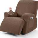 VANSOFY Oversized Recliner Chair Cover, 4-Piece Stretch Recliner Covers for Recliner Chair Soft Reclining Chair Slipcover Jacquard Pattern Furniture Protector for Dogs Cats, (1 Seater--X Large, Light Coffee)