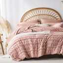 sponwilar 7 Pieces Queen Comforter Set, Pink Tufted Boho Shabby Chic Bed in a Bag Comforter and Sheet Set, All Season Soft Microfiber Complete Bedding Set (Pink, Queen)