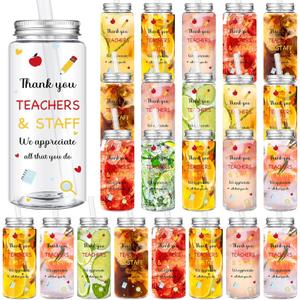 Skylety 24 Pcs Teacher and Staff Cup Gift Bulk End of Year Gift for Teacher and Staff Plastic Tumbler with Lids and Straws Graduation Gifts for School Coworker Stuff