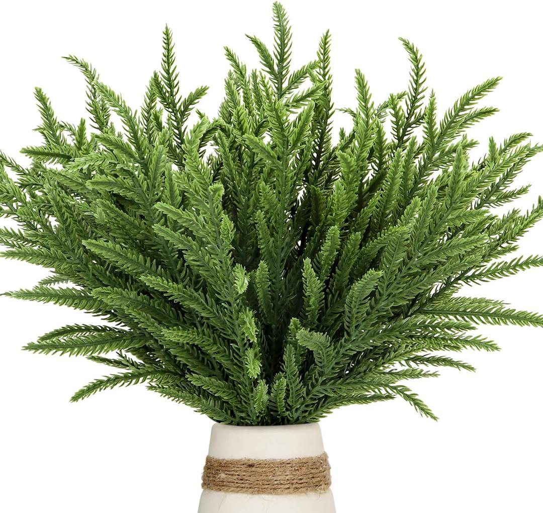 30 Pcs Christmas Real Touch Norfolk Stems, 15Inch Artificial Pine Branches Faux Evergreen Pine Sprigs Fake Foliage Greenery Picks for Christmas Wreath Making DIY Crafts Home Decoration (30, Green)