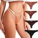 Women's Satin Thongs Silk Feeling Bikini Briefs Underwear Ruched G-String Thong Panties Smooth Panties 4 Pack (Small, Dark)