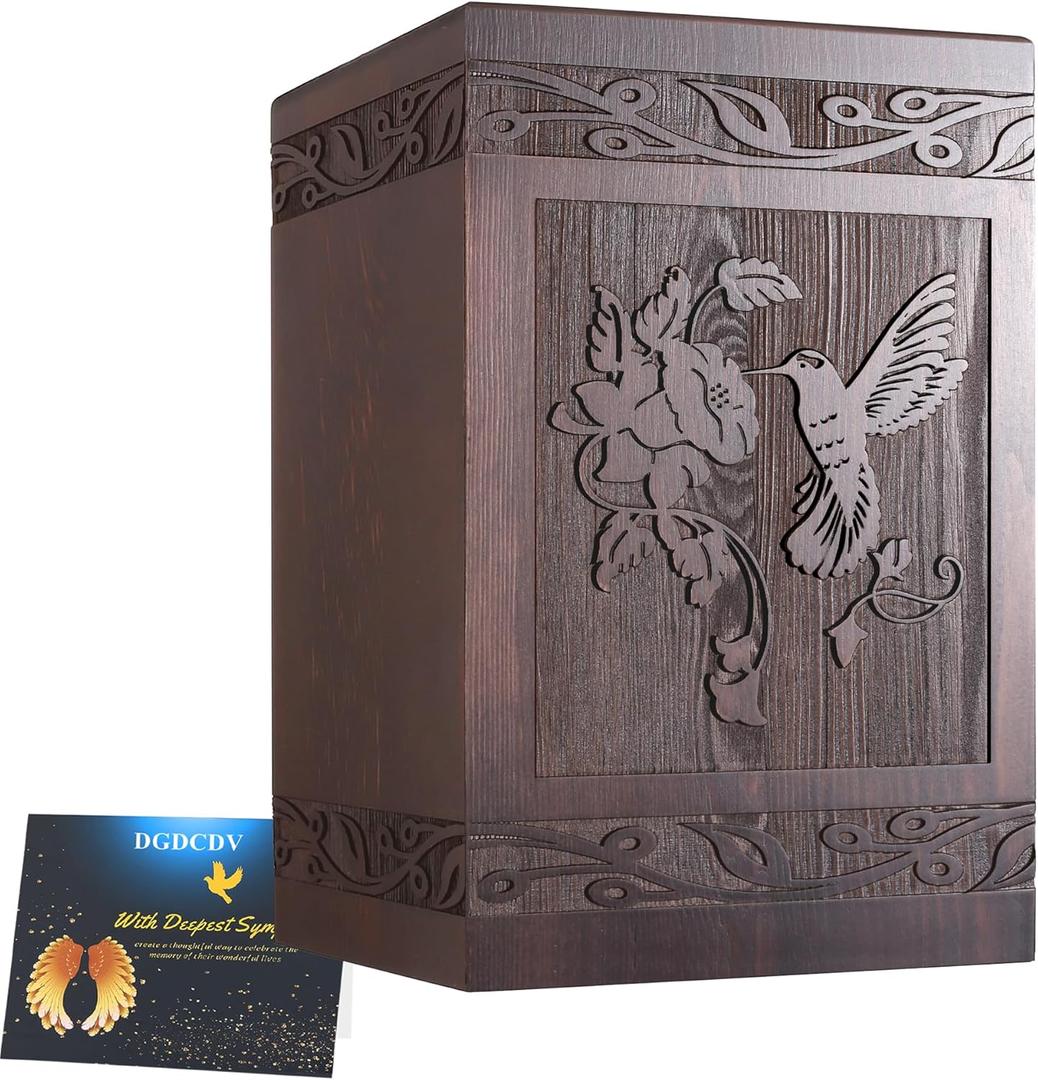 Cremation Urns for Human Ashes Adult Male Female, Wooden Carved Urns Box for Men Women Child, Pets Cat Dog Urn, Burial Funeral Memorial Urns for Ashes (Large, Walnut)