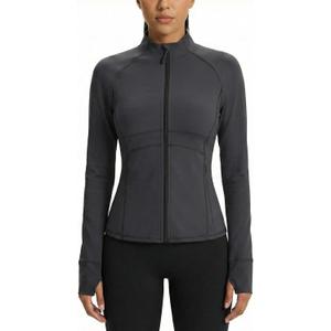 Waitfairy Zip Up Jackets for Women Yoga Gym Top Running Workout Jackets for Woman Track Jacket Women with Thumb Holes (Large, Grey)