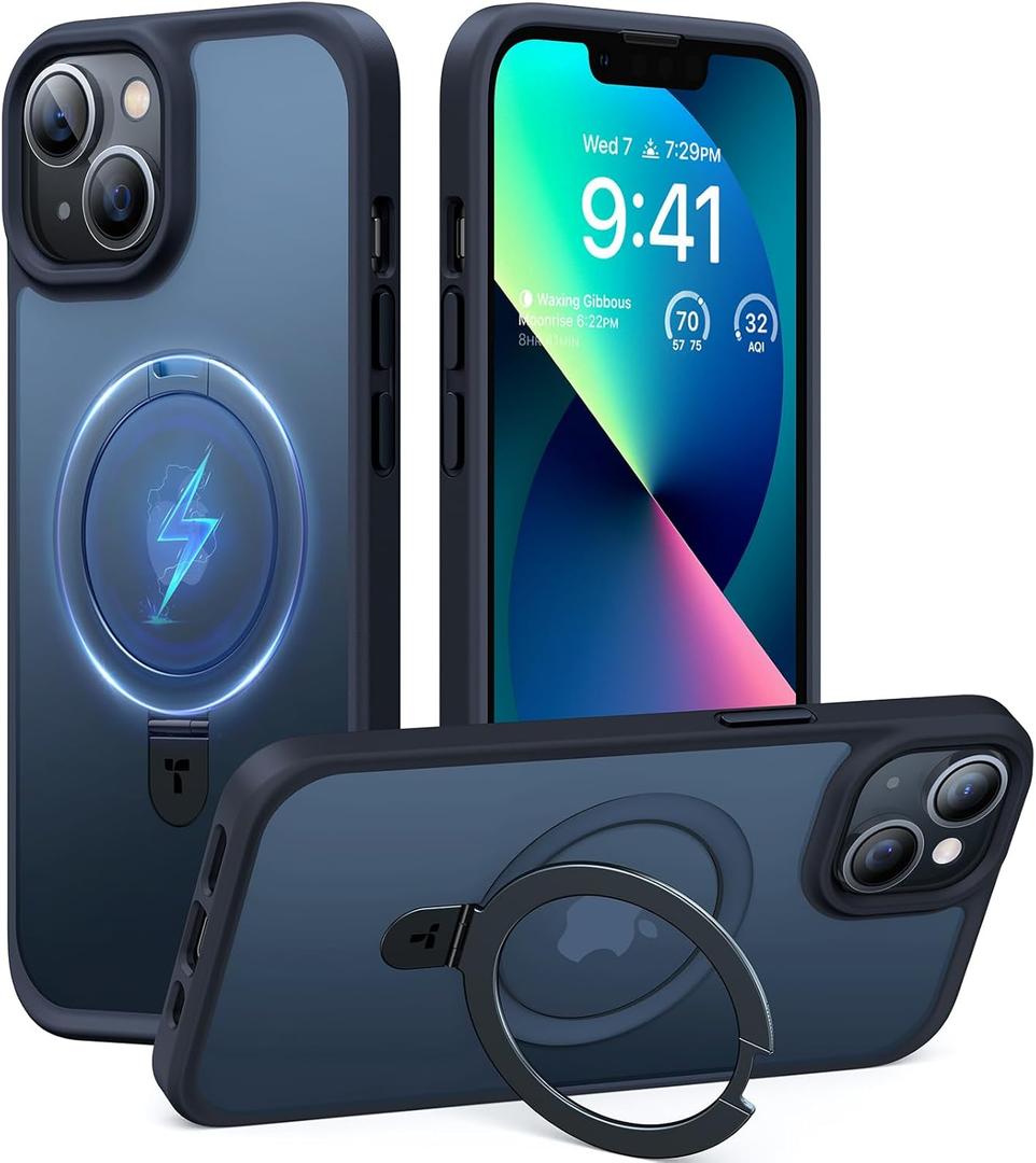 TORRAS Magnetic Kickstand for iPhone 13/ iPhone 14 Case [Compatible with MagSafe][Sturdy & Versatile Stand] Military-Grade Shockproof Translucent Slim Protective Anti-Fingerprint Anti-Scratch, Black