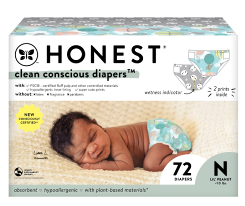 The Honest Company, Clean Conscious Diapers™, Above It All + Pandas, Size NB, 72 Count Club Box