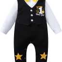PROMOTED TO BIG SISTER Baby Boy My 1st New Year 2026 Outfit Gentleman Romper Long Sleeve Jumpsuit with Bow Tie (3-6 Months, Black)