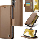 Case for Samsung Galaxy S22 Wallet Case, RFID Blocking PU Leather Flip Folio Cover Card Holder Kickstand Shockproof Phone Case Compatible with Samsung Galaxy S22, Brown