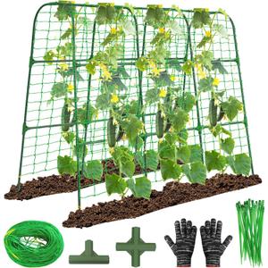 OTOSUNNY Garden Trellis for Climbing Plants Outdoor, Cucumber Trellis for Raised Bed Garden, Arch Trellis Support for Cucumbers Tomatoes Beans Peas, 50x48 inch, Metal Trellis with Netting, Green