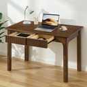 47" Solid Wood Desk with 2 Drawers,Mid Century Modern Fluted Writing Desk., 47.25"L x 22"W x 29.5"H