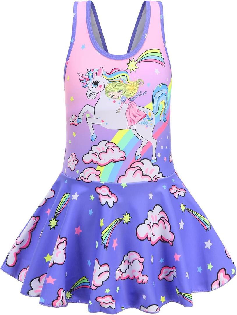 Girls One Piece Rainbow Unicorn Swimsuit Stars Print Swimwear Bathing Suit (3-4T)
