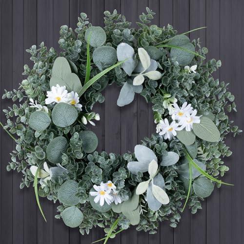 Door Wreath Green Eucalyptus for Front Door Wreaths Spring Summer Wreath Artificial Leaves Wreaths for All Season Home Farmhouse Porch Year Round Outdoor Wall Decorating,20 Inch