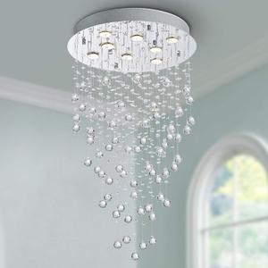 Bestier Modern Crystal Round Raindrop Chandelier Lighting Flush Mount LED Ceiling Light Fixture Pendant Lamp for Dining Room Bathroom Bedroom Livingroom 8 GU10 Bulbs Required 20 in Wide 34 inch High