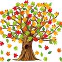 Gersoniel 90 Pieces Classroom Tree Bulletin Board Decorations Conversation Fall Leaves Cutouts Autumn Stickers for Classroom Home Wall Decor(Natural Style)