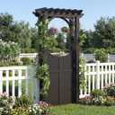 Garvee Wooden Garden Arbor with Gate and Trellis, Outdoor Arch Trellis for Climbing Plants and Plant Stand, Yard Garden Decor