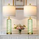 28" Green Glass Table Lamps Set of 2, Green Modern Bedside Lamp with LED Night Light, USB A+C, Glass Lamps for Living Room, Bedroom, Nightstand, Office, End Table (2 Bulbs Included)