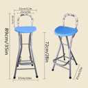 28 Inch Folding Bar Stool with Backrest, Counter Height Foldable Stool,Portable Folding Stool Tall Bar Stools for Outdoor Camping Kitchen Shop Cafe, Blue (1 Pcs,), 28 inches x 12.5 inches x 12.5 inches