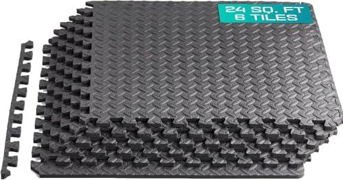 Yes4All EVA Interlocking Mats, Puzzle Floor Tiles, Foam Floor Padding with Border for Furniture, Home Space, Living Room, Garage 24 SQFT