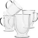 BTaT- Double Walled Glass Coffee Mugs, 16 oz, Set of 4, Glass Coffee Cups with Handle, Insulated Clear Coffee Mug for Hot and Cold Beverages, Cappuccino, Latte, Tea, Americano, Microwave Safe