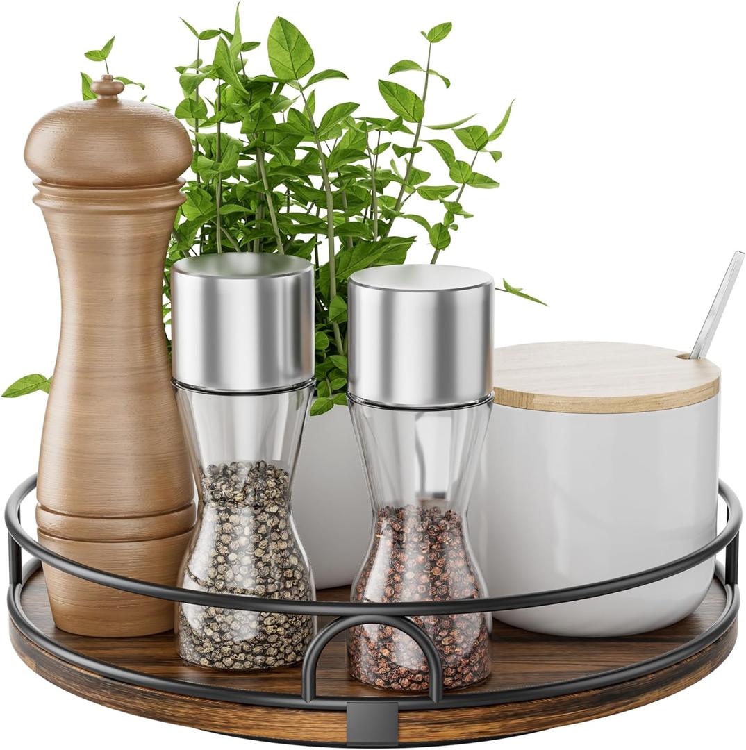 LAMU 9'' Lazy Susan Organizer for Table Top,Wooden Lazy Susan Turntable for Cabinet,Kitchen,Spice Organization,Bathroom Vanity,Rotating Pantry Storage for Table Decor