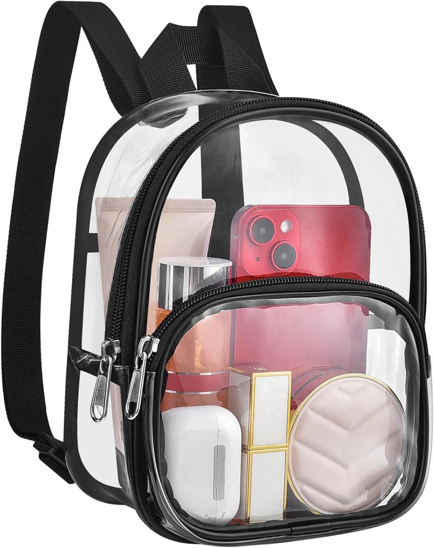 USPECLARE Clear Mini Backpack Stadium Approved for Girls, for Concert, Festival, Sport Events&Daily Use (Black)