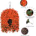 HyeFlora Artificial Fake Hanging Flowers Plants Baskets for Winter Christmas Outdoor Outside, Faux Silk Orange Daisy in Planter UV Resistant Orchid for Home Porch Garden Yard Patio Decor