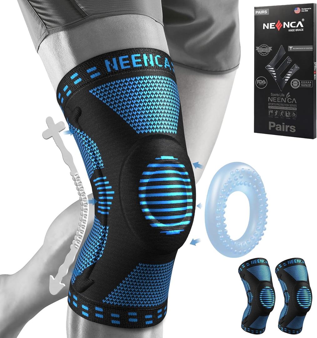 NEENCA 2 Pack Knee Braces for Knee Pain, Compression Knee Sleeves with Patella Gel Pad & Side Stabilizers, Knee Support for Meniscus Tear, Arthritis, Joint Pain, ACL, Runner, Workout (Large)