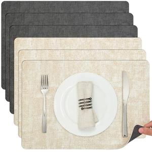 Myir JUN Dual Sided Faux Leather Placemats Set of 6 Indoor/Outdoor Square Non-Slip Washable Table Mats (Gray Cream-White)