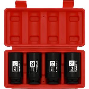 CASOMAN 1/2-Inch Drive Deep Spindle Axle Nut Impact Socket Set,12 Point Metric, CR-MO, 30,32,34,36mm, 4-Piece 1/2" Heavy Duty Impact Socket Set