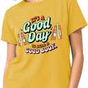 It's a Good Day to Read a Good Book Shirt Women-Cute Librarian Read Short Sleeve Book Lovers Tee Tops (Yellow, L)