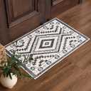 Moroccan Washable Entryway Rug 2x3, Geometric Decorative Woven Area Rug, Non-Slip Boho Accent Soft Low-Pile Indoor Door Mat, Small Throw Rug for Bedroom Front Porch, Black and White