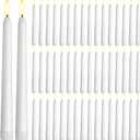 Baquler 50 Pcs 8.5 Inch Flameless Taper Candles Battery Operated Taper Candles Bulk LED Flickering White Candlesticks for Wedding Church Table Centerpiece Halloween Christmas Party Decor