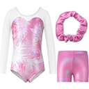 Blaward Girls Gymnastics Leotards with Shorts - Sparkly Long Sleeve Dance Ballet Athletic Leotard for Kids Teens Ages 5-6Y