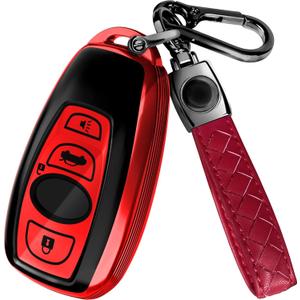 Lucrum Compatible with Subaru Key Fob Cover & Keychain, TPU Keyfob Case for Outback Crosstrek Forester Impreza Legacy STI WRX (Red & Black)